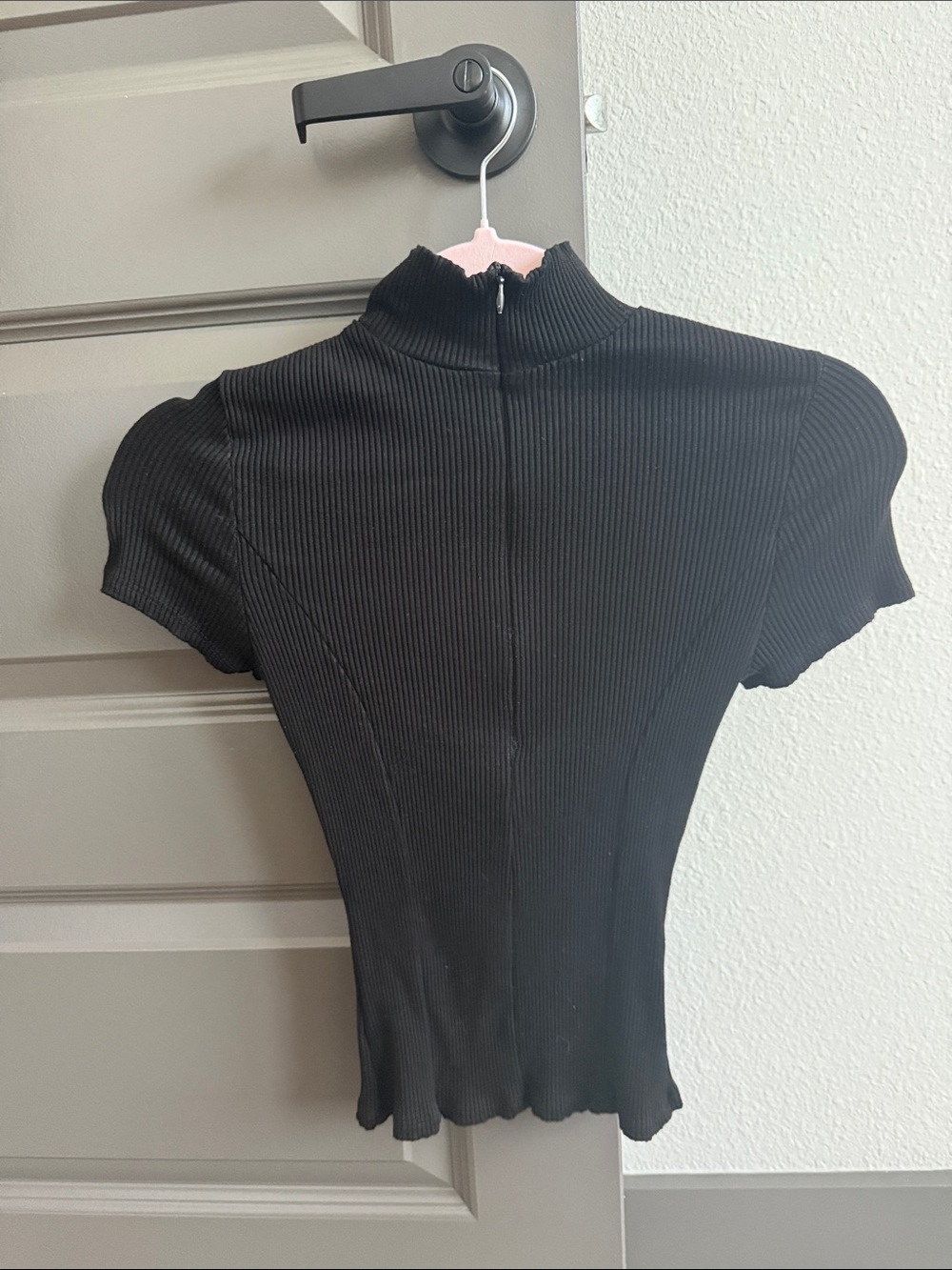 Fashion Nova Black Ribbed Short Sleeve Mock Neck Top